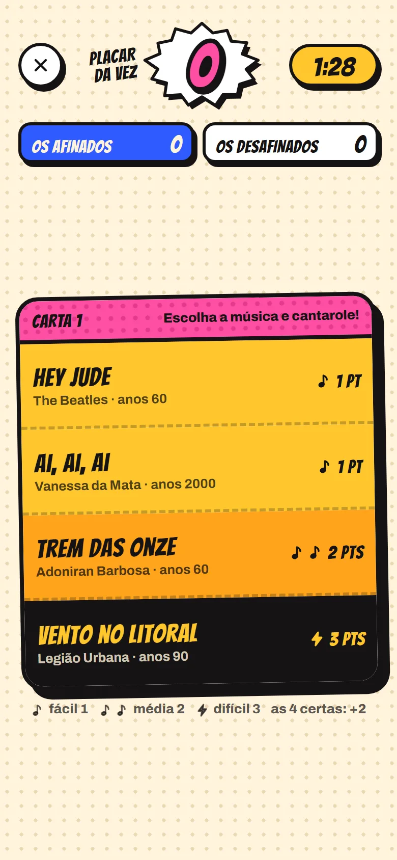 Carta do LaLaLa com quatro músicas